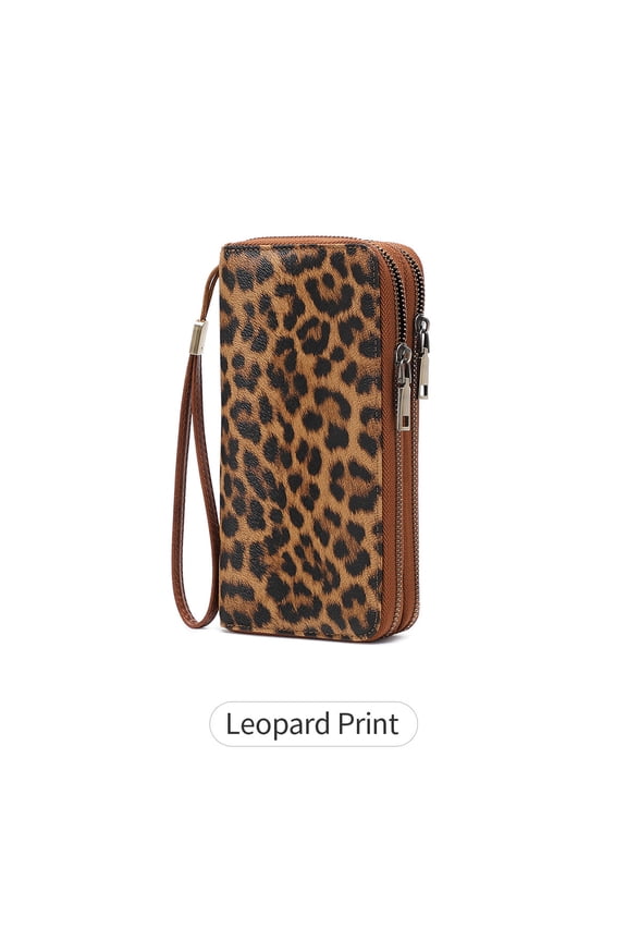 New RFID anti-theft brush women's wallet leopard print double zipper organ card bag retro large capacity clutch bag