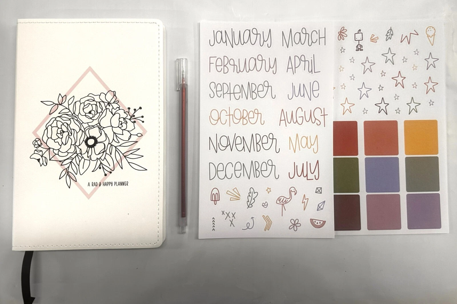 New! Rad & Happy 5" X 8" Artist Journal / Floral Planner With Sticker Set 670557