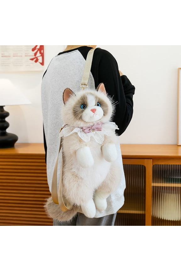 New Ragdoll Cat Plush Backpack, Realistic Meowing Cat Backpack