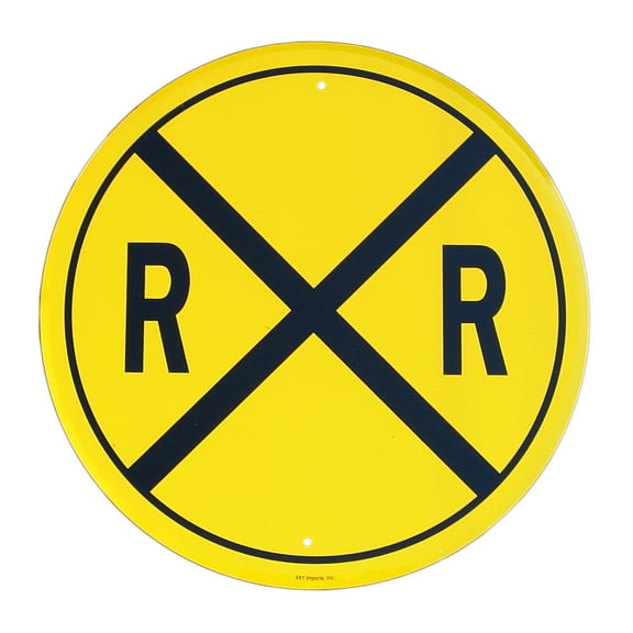 New Railroad Crossing Round Metal Tin Sign Original RR X Train Hobby Room Decor