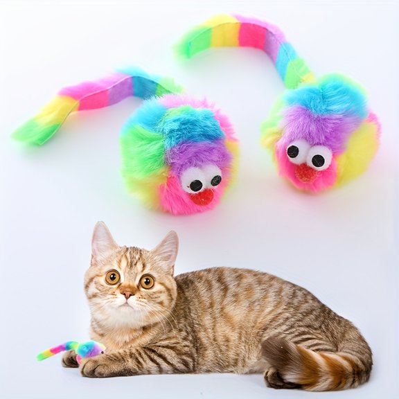 New Rainbow Rabbit Plush Mouse Toy with Rattle Stone, Chew-Resistant, Interactive Play, Random Colors, Pet Supplies