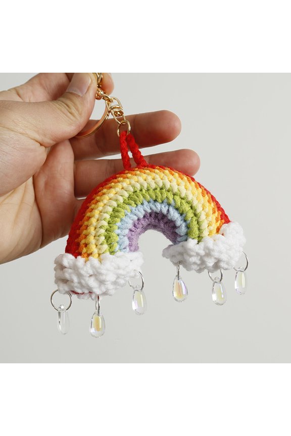 New Rainbow Raindrop Handmade Knitted Keychain, Yarn Crocheted Rainbow Pendant, Finished Bag Ornament
