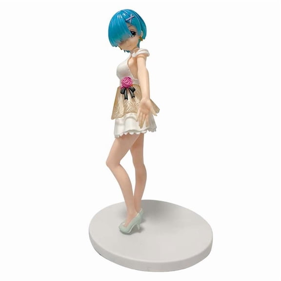 New Ram Figure, Rem Figure, Standing 19cm/7.5inch PVC Handmade Character Figurine Cosplay Model Collectible Handicrafts for Anime Fans Gift (a)