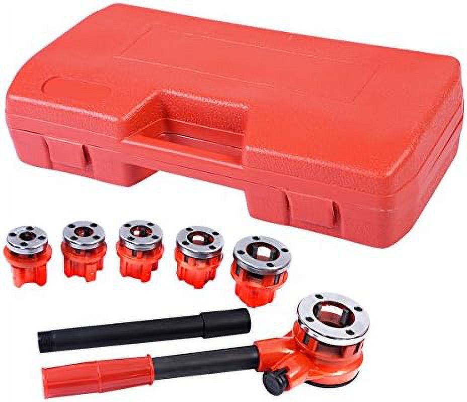 New Ratchet Ratcheting Pipe Threader Kit Set W/ 6 Dies And Storage Case
