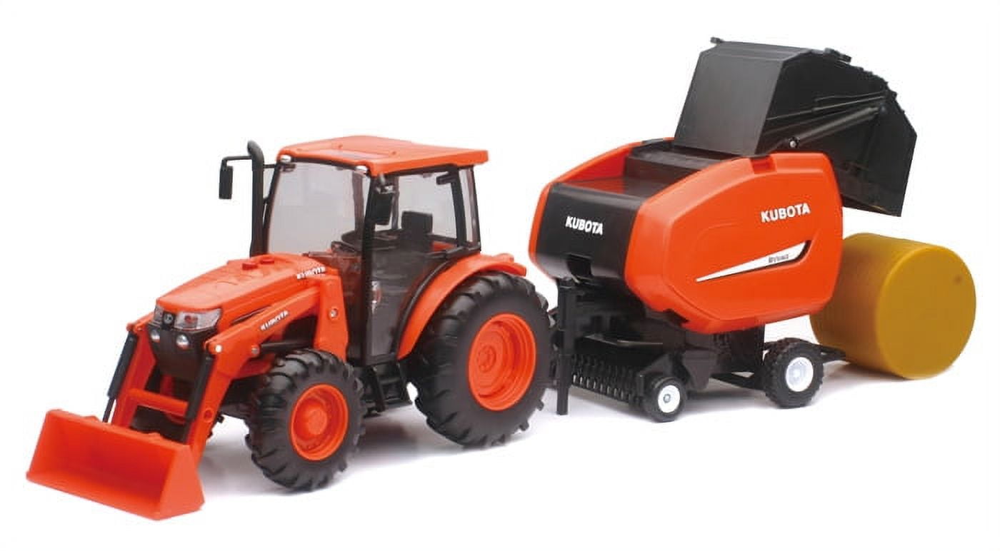 New Ray 1/18 Plastic Kubota M5-111 Tractor with Hay Baler & Sounds SS-33033