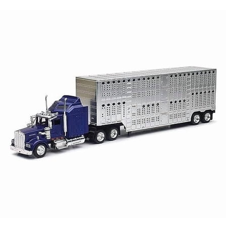 NewRay Kenworth W900 Pot Belly Livestock Trailer, 1/43, 18.11 inches, Blue