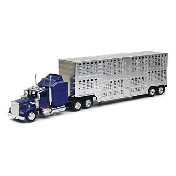 New Ray 1/43 D/C Kenworth W900 Pot Belly Livestock Trailer