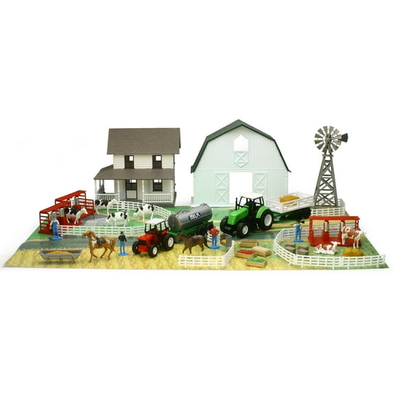 New Ray Country Life Farm Playset with Barn & Farm House 60+ Pieces for Ages 3 Years and up.