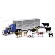 New Ray Free-Wheeling Semi Truck and Trailer with 143 Livestock Playset - with - Ages 8 Years and up