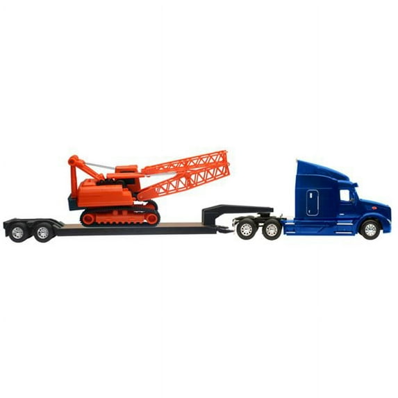 New-Ray NEW02116 Peterbilt 579 - Lowboy Trailer Hauling a Model Mobile Crane
