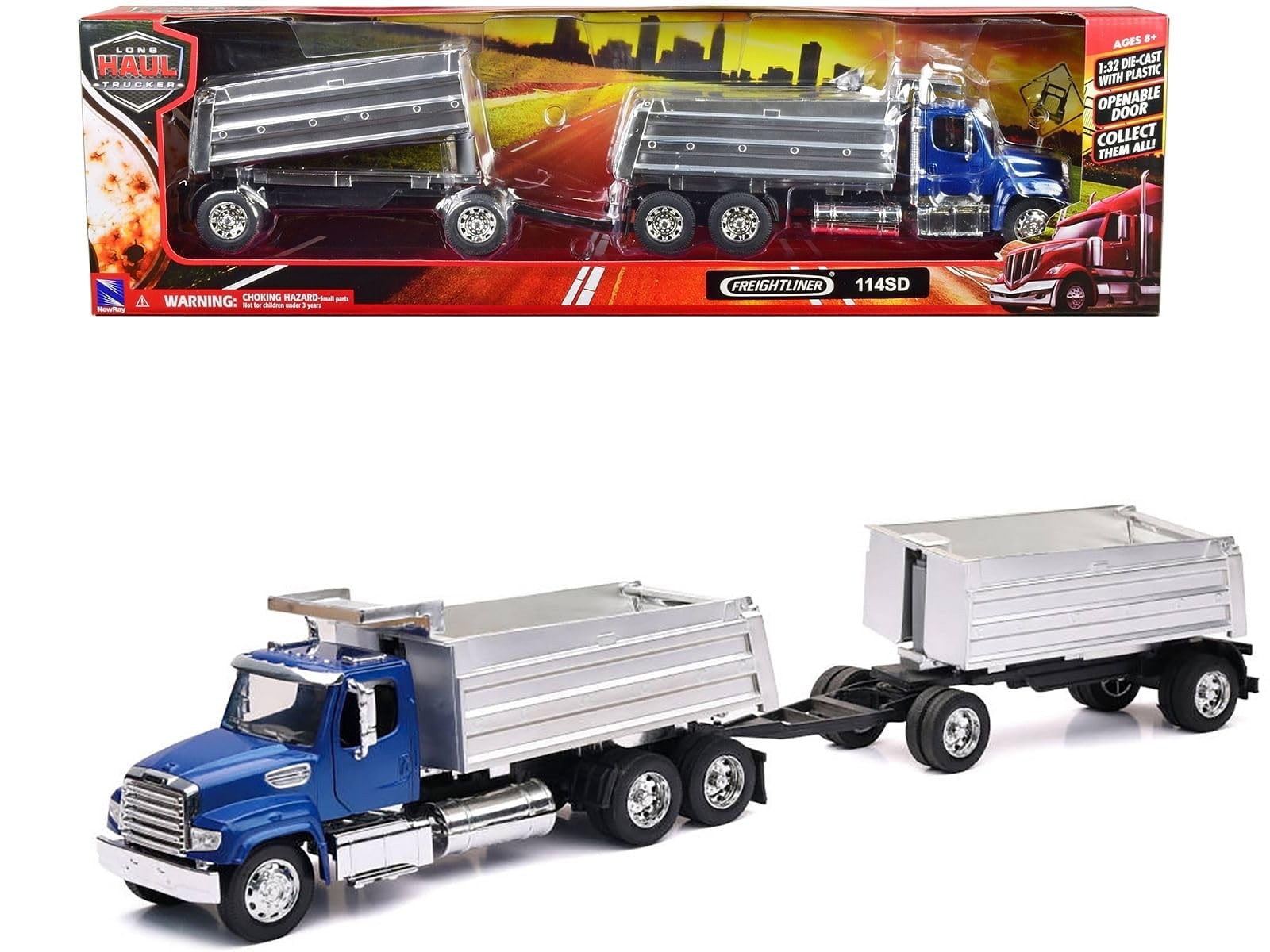 New Ray Toys 1:32 Scale Freightliner 114SD Double Dump Truck
