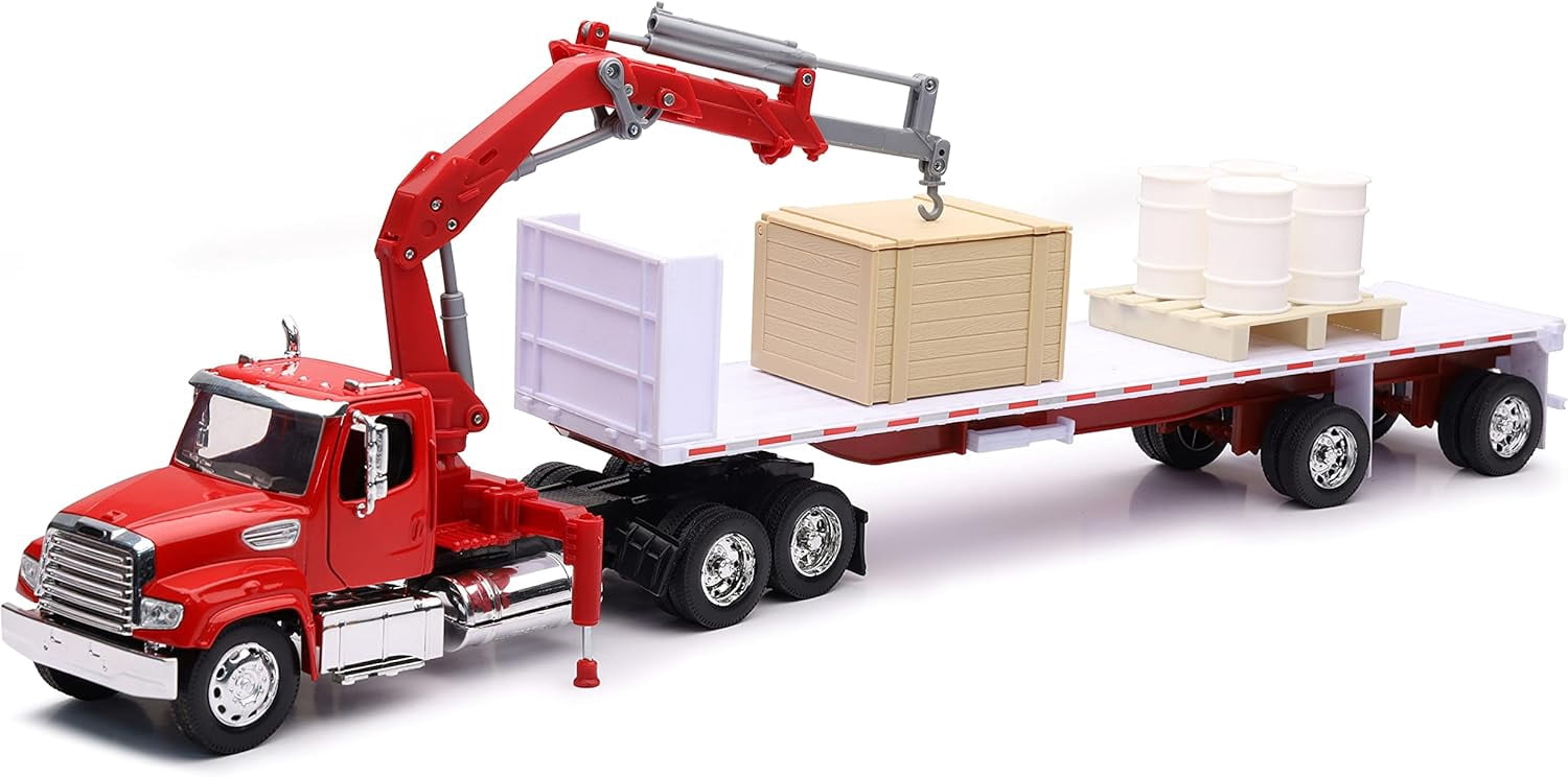 NewRay Freightliner 114SD Flat Bed with Crane and Accessories, 1:32 Scale