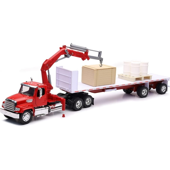 NewRay Freightliner 114SD Flat Bed with Crane and Accessories, 1:32 Scale