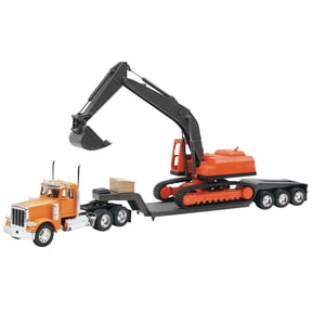 New Ray Peterbilt 379 Big Rig with Backhoe Truck and Trailer 1:32 Scale Model Vehicle