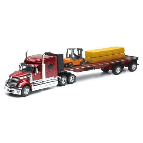 New Ray Toys International Lonestar Flatbed Trailer,with Hay Bales and Forklift,1:32 Diecas