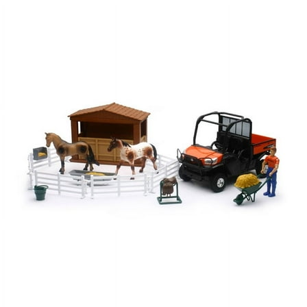 New Ray Toys Kubota RTV-X1120D Playset with Figurine, Barn and Horses/ Scale - 1:18