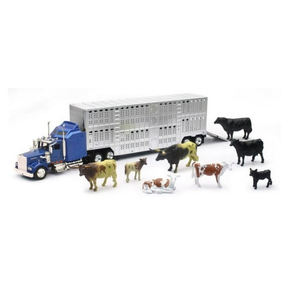 New Ray Toys Livestock Truck Car Set, Plastic Blue, 10 Pieces