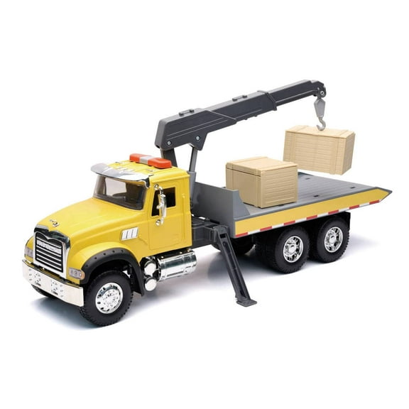 New-Ray Toys Mack Granite Roll Off Truck with Crane and Crate 1:18 Scale Long Haul Trucker Playset, Kids, Gifts, Birthdays