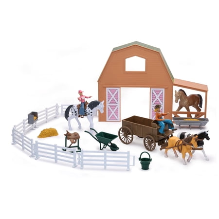 New Ray Valley Ranch Brown Barn Horse Play Set Ages 5 And Up