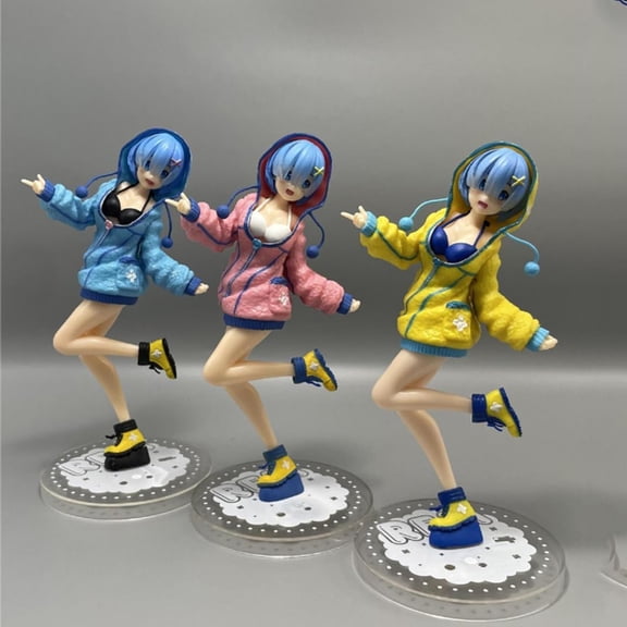 New Re Zero Starting Life in Another World Rem 3pc (Hooded Sweat Ver) Character Anime Model Statue Action Figures Desktop Ornament Popular Decorations Fan Souvenirs Creative Gift Collectable