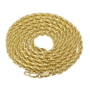 JEWELRY UNLIMITED New Real 10K Yellow Gold 3.5MM Hollow Tuscany Rope Chain Necklace 22-26 Inches
