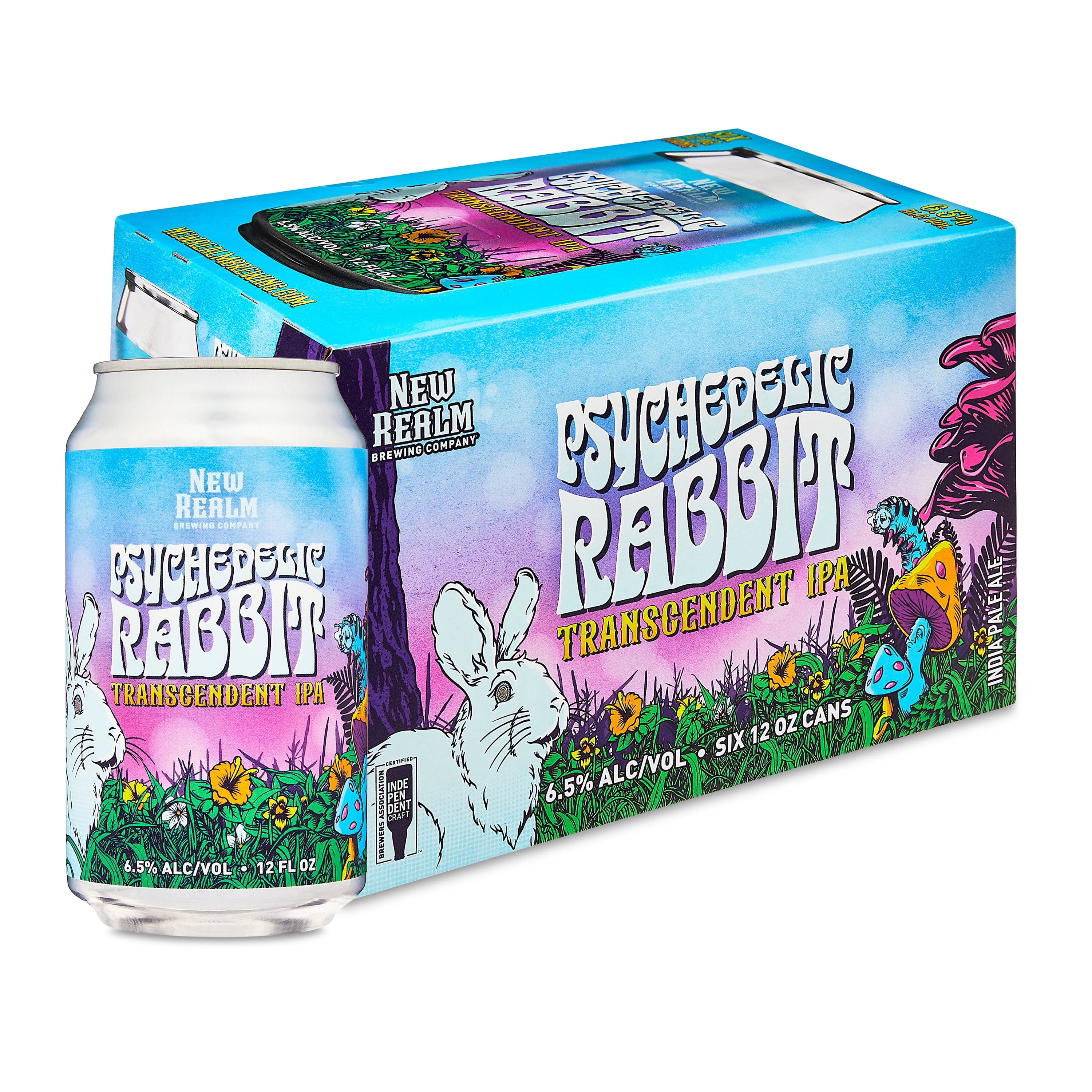 New Realm Psychedelic Rabbit IPA Craft Beer, 12 fl oz, 6 Pack Cans, 6.5 ...