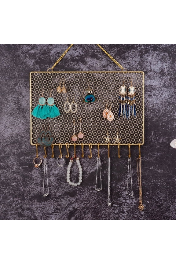 New Rectangular Metal Mesh Jewelry Hanging Rack, Wall Decoration, Item Storage, Display Stand for Earrings, Pendants, Necklaces