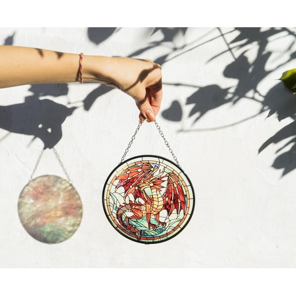 New Red Dragon Sun Catcher, Stained Glass Window Hanging, Handmade Fantasy Dragon Decor, Unique Gift for Dragon Lover, Glass Art Ornament