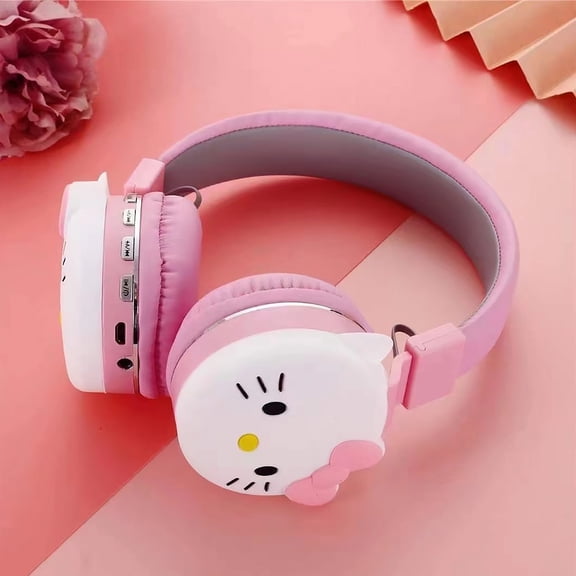 New Red Pink Kitty Wireless Connecting Over-Ear Headphones, Fashionable Noise-Canceling Gaming Headphones, Student Friend Christmas / Birthdays Gift