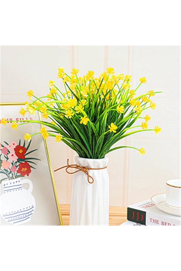 New Release 1 Bundles Artificial Outdoor Flowers Fake Flowers Green Shrubs Garden Porch Outdoor Artificial Flowers Decorate Plastic Yellow JASKFLY