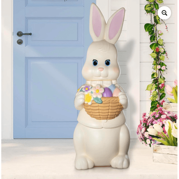 New Release! 12" Lighted Blow Mold Easter Bunny Figurine - Pre-Lit White Rabbit with Egg Basket - Vintage Style Weatherproof Spring Decor for Porch and Garden,Premium Weather-Resistant Build