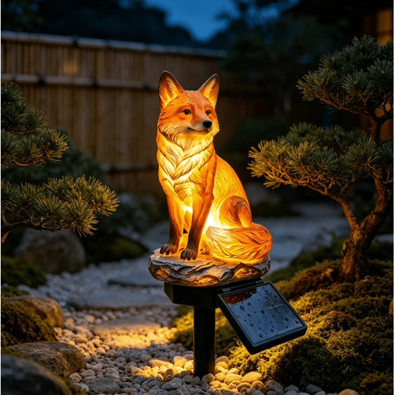 New Release ! 2026 Red Fox Waterproof Solar Powered Garden Landscape Stake Light Outdoor Pathway Lights Solar Fox Garden Statue Yard Art Decorations For Walkway And Flowerbed