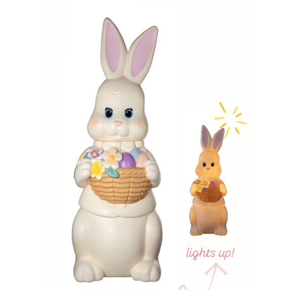 New Release! 36" Lighted Blow Mold Easter Bunny Figurine - Pre-Lit White Rabbit with Egg Basket - Vintage Style Weatherproof Spring Decor for Porch & Garden,Heartfelt Blessing for Loved Ones