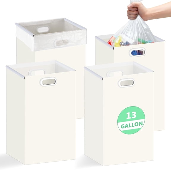 New Release 4 Pack 13 Gallon Collapsible Portable Garbage Cans with Handles Waterproof Reusable Disposable Recycling Waste Bins for Camping Outdoor Party Events White