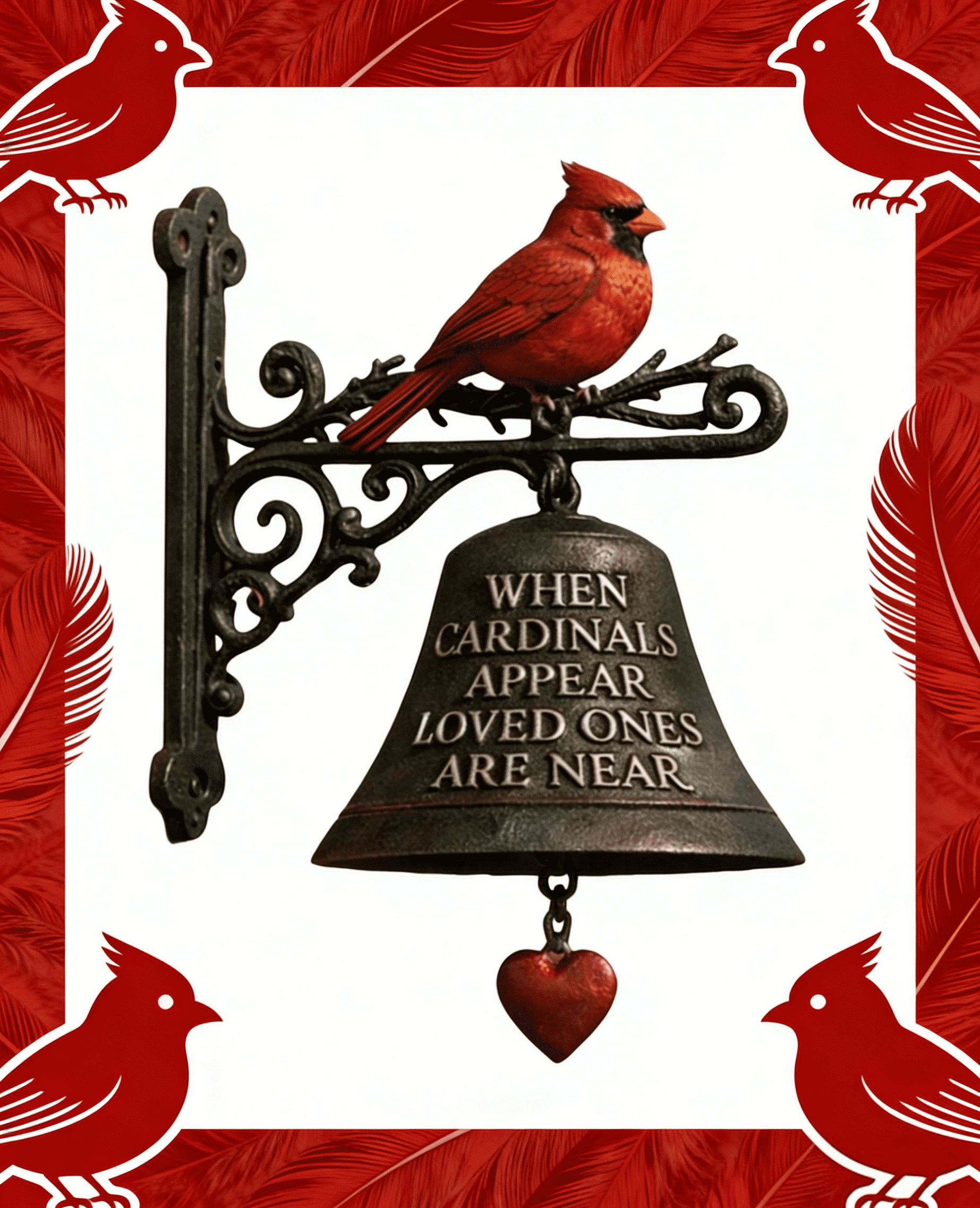 New Release! Cardinals Memorial Garden Bell, Antique Cast Iron Red Bird ...