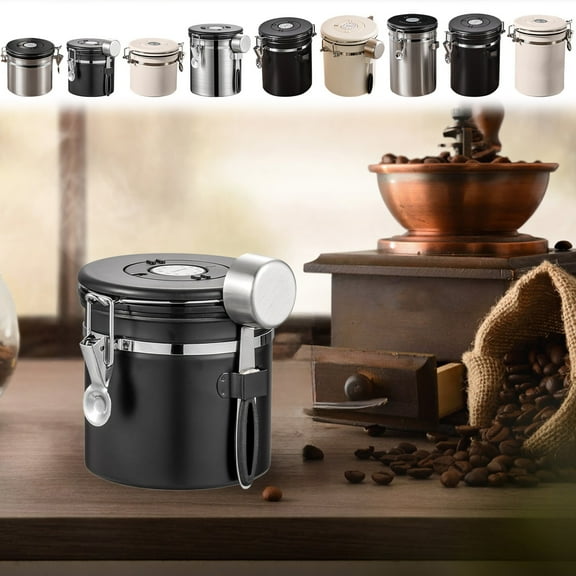 New Release, Coffee Bean Canister - Airtight Powder Container,Vacuum Sealed Storage Jar,Coffee,Tea,Sugar Organizer with One-Way ,Coffee,Tea & Espresso, Incredible Savings, MIANHT