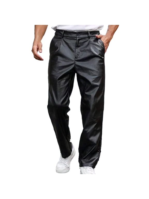 Windproof Men's Leather Pants Loose And Trendy Straight Leg Casual Pants Men's Leather Pants