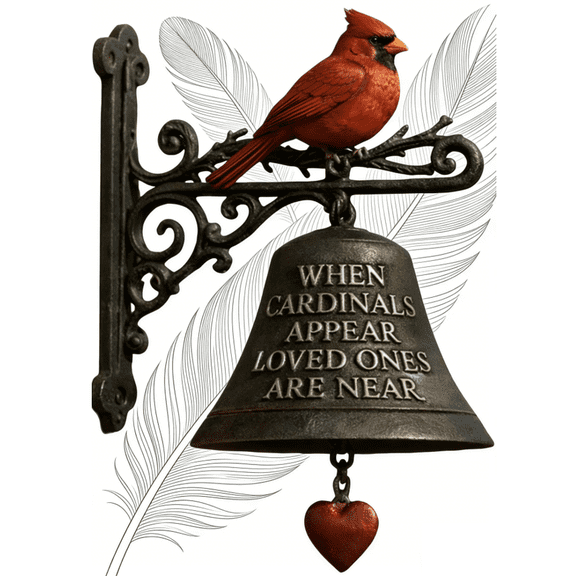 New Release! Red Bird Garden Welcome Bell, Cardinal Memorial Hanging Bell, Decorative Door Bell for Porch, Entryway, Patio and Home Decor