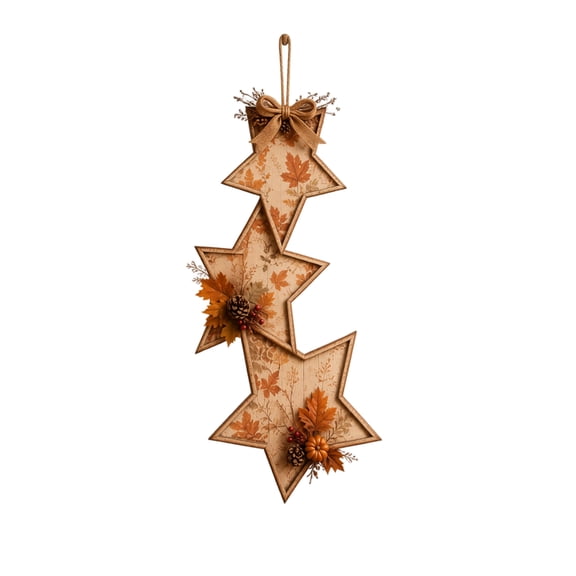 New Release! Vintage Triple Star Hanging Decor, Charming Wooden Star Decoration for Fall and Winter, Perfect for Door and Wall Display