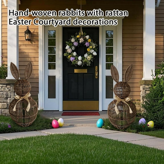 New Release!Wicker Easter Bunny,Wicker Easter Bunny Decor, 8"/11.8"/20" Wicker Easter Bunny Outside, Rabbit Topiary Easter Porch Decor, Spring Decoration for Home Farmhouse Kitchen