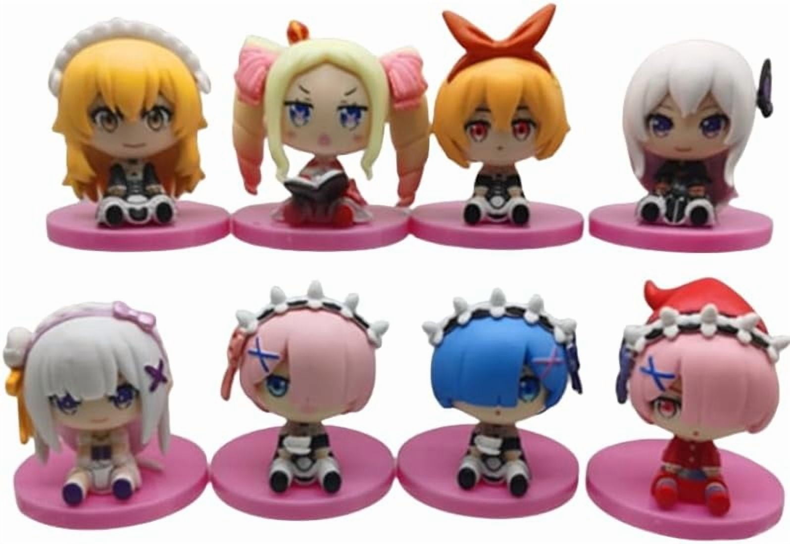 New Rem Figure, 8pc Q Version Eight Pieces Pink Base Rem Action Figure 10cm/3.9inch PVC Anime Character Statue Model Desktop Ornament Gifts