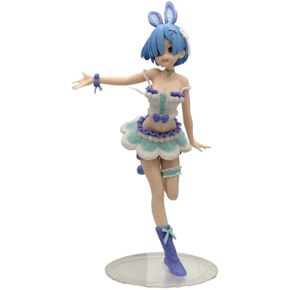 New Rem, Ram Figure, Standing Rabbit Ear Rem Ram Action Figures 21cm/8.3inch Handmade Game Character Model Statue Collectible Craft Gift (Blue)