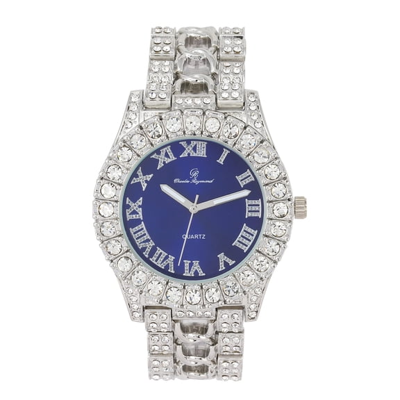 New Rendition of Mens Ice on Blast! More Elegance to Flaunt on The Dance Floor w/a Braid Design on Center of Watch Band! Beautiful Powerful Social Art of Ancestral Roots -ST10375 Silver Royal Blue