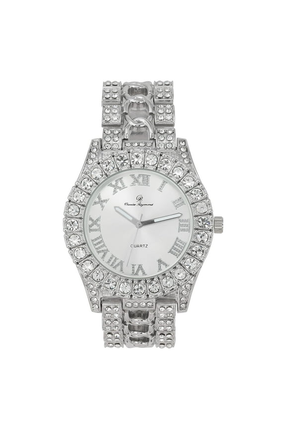 New Rendition of Mens Ice on Blast! More Elegance to Flaunt on The Dance Floor w/a Braid Design on Center of Watch Band! Beautiful Powerful Social Art of Ancestral Roots - ST10375 Silver Silver