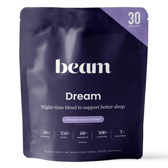 Beam Dream Sleep Powder – Calming Nighttime Cocoa with Magnesium & Apigenin, 30 Servings