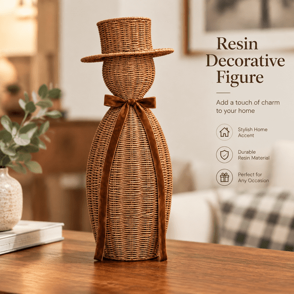 New Resin Rattan Style Snowman, Rustic Snowman Decorations