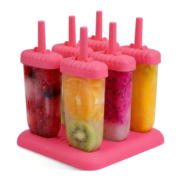 Zhangmengna 6-Well Food Grade BPA Free, Easy-Release Plastic Ice Pop Makers, Pink