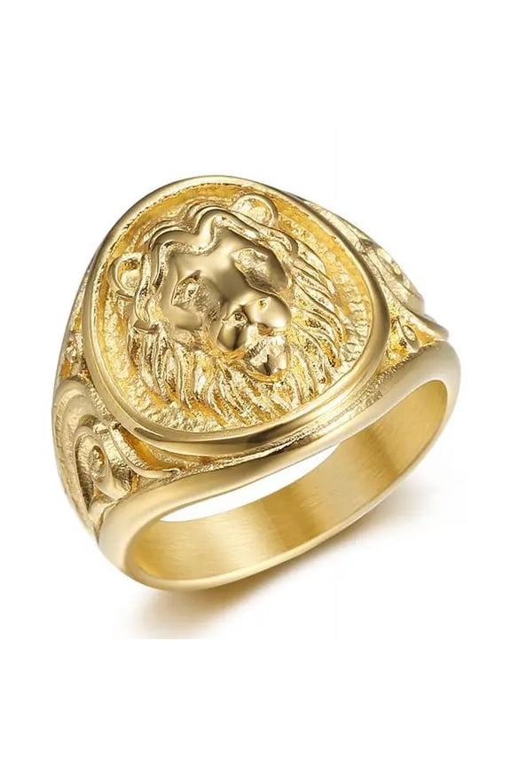 New Retro Animal Lion Pattern Men's Ring Fashion Vintage 14K Yellow Gold Lion Head Ring Accessories Party Jewelry