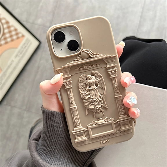 New Retro Art Angel Statue Phone Case For iPhone 15 14 13 12 Pro Max Ins European Soft Silicone Anti-drop Shockproof Back Cover