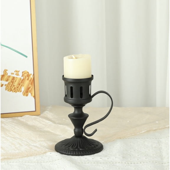 New Retro Black Iron Candlestick with Embossed Floral Pattern and Handle - Ideal for Weddings, Parties, and Home Decor